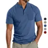 Polos męski 2024 Business Casual Solid Pocket Polo Shirt Large T-shirt z krótkim rękawem