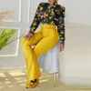 Women's New Casual Suit with Printed Standing Collar, Long Sleeved Shirt, Top, Wide Leg Pants, Two-piece Set