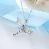 New Women Dragonfly Design Pendant Necklace 925 Sterling Silver Blue Fire Opal Necklaces Jewelry for Lady279R