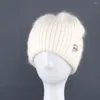 Bérets Année Cadeau Boutique Fourche Arrière Fourrure Bonnets Doux Chaud Moelleux Chapeau D'hiver Pour Les Femmes Angora Pile Cap Femelle Bonnet Skullies Bonnet