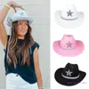 Berets à prova de sol para strass estrela fedora chapéu cowboy com borda de rolo ocidental h dropship