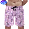 Custom men's beach pants with pocket breathable and comfortable not easy to pilling drawstring lined with mesh cloth loose casual peach leather 170g Lavender