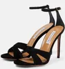 Summer Luxury Aquazzura Women Divine Sandals Shoes Black Gold Stiletto Heels Floaty Dress Party Bridal Lady Sandalias EU35-43,With Box