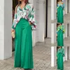 Women's New 2023 Printed Casual Set, Loose Oversized Lapel Shirt, High Waisted Wide Leg Pants, Two-piece Set