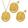 Necklace Earrings Set JINHUI Irregular Heart Shaped Round Pendant Zircon Inlaid Earring 18 K Gold Plated Stainless Steel Women's Jewelry