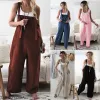 Capris 2019 New Brand Women Casual Loose Cotton Linen Solid Pockets Jumpsuit Overalls Wide Leg Cropped Pants macacao feminino Romper