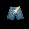 Y2k shorts calças dos homens harajuku hip hop impressão gráfica retro azul baggy denim shorts de ginásio novo moletom gótico basquete