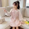 女の子のドレスティーンエイジャーガールズ服2024年春春韓国の子供はプルオーバープリンセスバースデーパーティーウェディング3〜12歳を編む