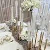 Fornecimento comercial de exibição de flores, decoração de mesa, peças centrais de cristal para vaso de flores de casamento, suporte de ouro acrílico, uso apenas para velas led