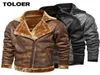 Flight Jacket Heren Bontkraag PU Leren Jas Heren Zwart Bruin Vintage Jas Heren Winter Dikker Warm Fleece Bomberjack Parka's 21527339