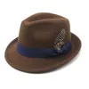 2024 New Women 's Men's Small Top Hat Fedora Felt Hats 여성 Fedoras 남녀 깃털 모자 Trilby