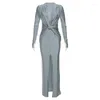 Casual Dresses Elegant Evening Dress For Women Long Sleeve Slim Fit Split Prom Gown Winter Spring Clothing Fashion Maxi