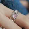 Cluster Ringen Foxanry Vintage Punk Roze LIEFDE Hart Engagement Voor Vrouwen Mode Eenvoudige Holle Geometrische Handgemaakte Party Sieraden Geschenken