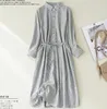 Casual Dresses Striped Long-sleeved Lapel Dress Women 2024 Spring Korean Retro Literary Loose Temperament Elegant Lace-up