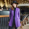 Blazers Automne hiver dames mi Long Blazer femmes bouton unique noir violet femme décontracté veste manteau bureau Blazer vêtements de dessus pour femmes