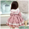 Robes de fille Fille bébé princesse dentelle robe printemps automne enfant Vintage broderie fête d'anniversaire Costume manches longues vêtements goutte Dhiwn