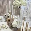 Fornecimento comercial de exibição de flores, decoração de mesa, peças centrais de cristal para vaso de flores de casamento, suporte de ouro acrílico, uso apenas para velas led