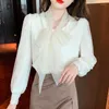 Blouses Femmes Automne Hiver Manches Longues Femmes 2024 Mode Coréenne Vêtements Streetwear Blusas Mujer Élégant Bow Cou Dentelle Tops Chemises