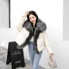 Pele 2023 jaqueta de inverno das mulheres naural real gola de pele de raposa branco ganso para baixo forro grosso casaco quente luxo outwear novo colete feminino