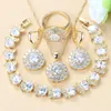 Necklace Earrings Set Simple Round Bridal Four-Piece Suit White Zircon Crystal Gold Color Women Dangle Earrings/Bracelet/Ring 6-Colors