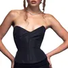 Women's Tanks Tawnie Corset With Cups Pink Bustier Fishbone Satin Crop Top Backless Off Shoulder Slim Sexy Women Summer Beach Party Clubwear