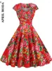 Robes de soirée 2024 Robe d'été imprimée à fleurs années 50 60 40 Vintage femme manches courtes Robe rétro Rockabilly robes