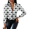 Women's Blouses Turn-down Collar Long Sleeve Single-breasted Women Shirt Milk Cow Printing Casual Office Top Female Clothing