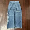 メンズジーンズJNCO Y2Kハラジュクヒップホップタイガーグラフィックゴシックレトロ青いバギーデニムパンツ男性女性ハイウエストワイドズボン