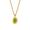 Conjunto de collar y pendientes para mujer, joyería clásica con incrustaciones de piedra verde ovalada, elegancia, forma curva, compromiso de boda, 2024