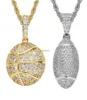 18 -karatowy Złoty Cubic Zirkonia Basketball Naszyjnik piłkarski 60 cm Złote Łańcuchy Zestaw biżuterii Copper Diamond Hip Hop Sport Football Wiselant 4114538