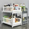 2Tier Under Sink Organizer Kitchen Drawer Bathroom Storage Racks MultiUse SlideOut With Handles Cabinet Organizers 240223