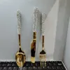 Conjuntos de luxo diamante talheres aço inoxidável garfo colher faca ouro prata talheres talheres casa cozinha louça casamento fornecimento