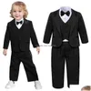衣類セットは、男の子の幼児結婚式のスーツの幼児誕生日パーティーギフトの衣装のための黒いタキシードをセットします。クリスマスクリスマスドロップデリDHF64