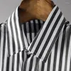 Men's Casual Shirts Black Splicing Male Luxury Long Sleeve Stripe Mens Dress Fashion Loose Metal Buckle Man