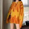 女性のセーター女性オレンジ色のセーター韓国美的服inヴィンテージo頸部長袖2024女性春秋のストリートウェア