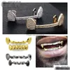 Grillz, Griglie dentali Hiphop Denti da vampiro Fang Grillz Oro reale 18 carati Cz Zirconia cubica Diamante Griglie per bocca dentale Rinforzare il fondo a Dhmmg