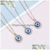 Hänge halsband Evil Blue Eye Halsband Choker smycken Rhinestone Heart Round Design Pendant Clavicle Chain Halsband Sier Rose Gold Dhnxy