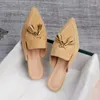 Slippers Female Shoes Fringe Rivet Pointed Toe Mules For Women 2024 Low Flat Flock Slides Rubber Basic Metal Decoration Hoof