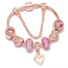 Classic Love Rose Gold Bracelet Women Diy Peach Crystal Beaded Jewelry Birthday Couple Love Gift Bracelet Wholesale