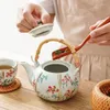 Service à thé en céramique, peint à la main, haute température, quatre tasses à thé, une théière, tasse à thé pastorale, langue d'automne