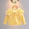 Mode filles pull Cardigan printemps automne bébé col claudine manteaux tricotés infantile enfants épais chaud chandails 240223