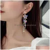 Other Fxmimior Sier Long Flower Earrings Purple Rhinestones Big Dainty Floral Drop Statement Charm Earring Body Jewelry For Women And Dhufe