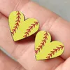 Stud Earrings Women Birthday Piercing Cute Sports Style Baseball Print Gift Wooden Fashion Jewelry Lightweight Funny Heart Shape