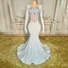 Casual Dresses Sparkly Rhinestones White Mermaid Dress With Gloves For Women Elegant Birthday Celebrate Wedding Evening Prom