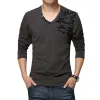 5A T-shirt da uomo 2023 Primavera Autunno T-shirt da uomo in cotone con scollo a V Casual T-shirt a maniche lunghe per taglie forti M-5XL