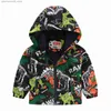 Camicie Rash Guard Cappotto per bambini cartone animato dinosauro cerniera felpa con cappuccio maglione per bambini cappotto antivento per bambini 1-7 anni Q240227