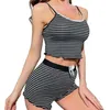 Vêtements de nuit pour femmes Lingerie pour dames Femmes douces Pyjamas Jarretelles Shorts Ensemble Lettre Stripe Imprimé Confortable Halter Top Sous-vêtements