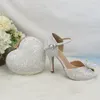 Sandales de demoiselle d'honneur, chaussures et sac pour femmes, fleur de cristal, mariée, bout ouvert, sangle à la cheville, talons hauts, sac à main