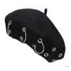 Berets Girls Wool Punk Punk Iron Ring Painter Hat octogonal pour l'hiver de l'automne