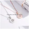 Pendentif colliers Double face rond pendentif colliers pour femmes or Rose luxe strass 925 Sterling Sier collier ras du cou mode Dhxji